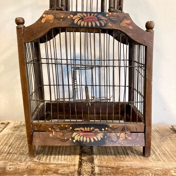 Leaning Birdcage Wooden and Wire Vintage Birdcage Poor Shape - Picture 5 of 16